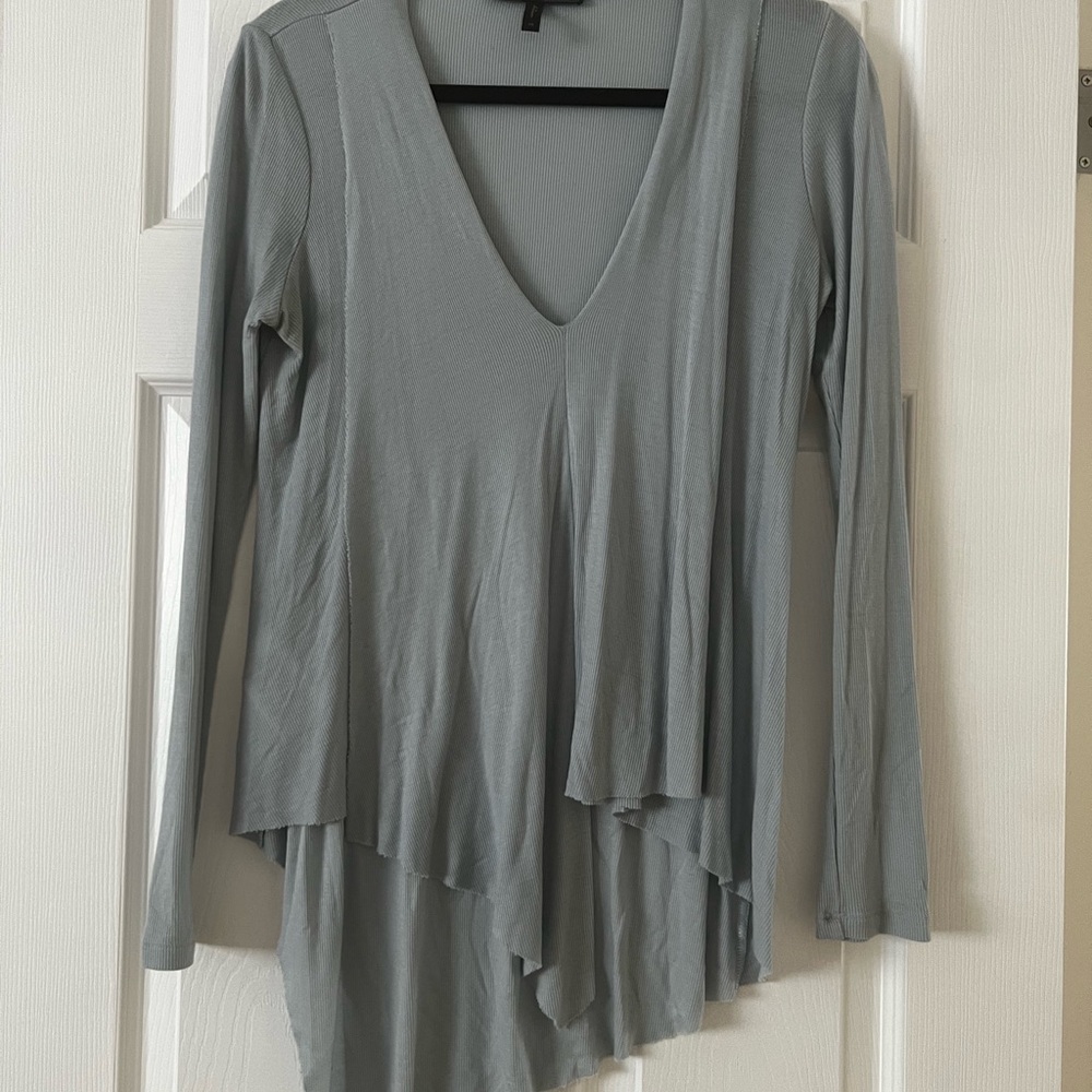 Light Blue V-Neck Asymmetrical Women's Top